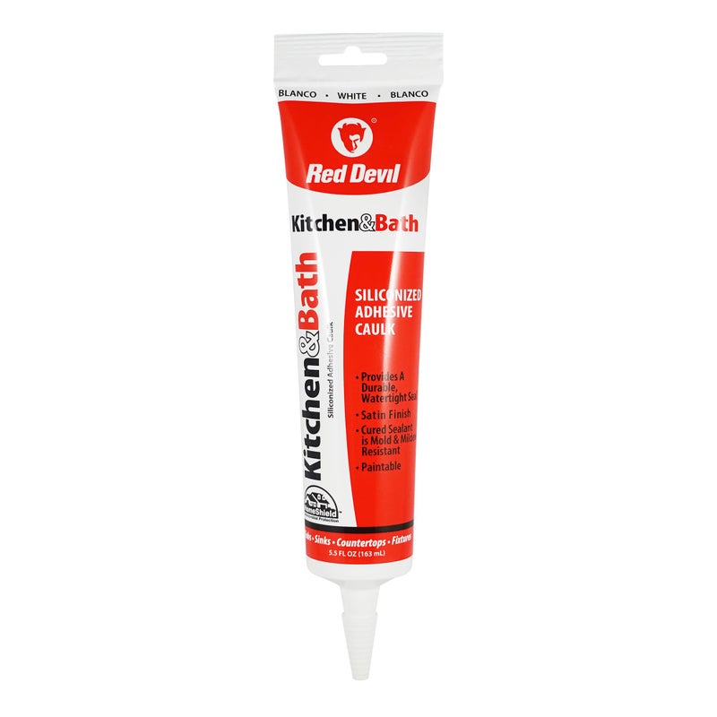 Red Devil 0405 Silicone Acrylic Caulk & Sealant, 100% Waterproof, Paintable, White Caulking for Kitchen, Bathroom, Window, With Duraguard, 5.5 oz, White, Made in USA - Image 1